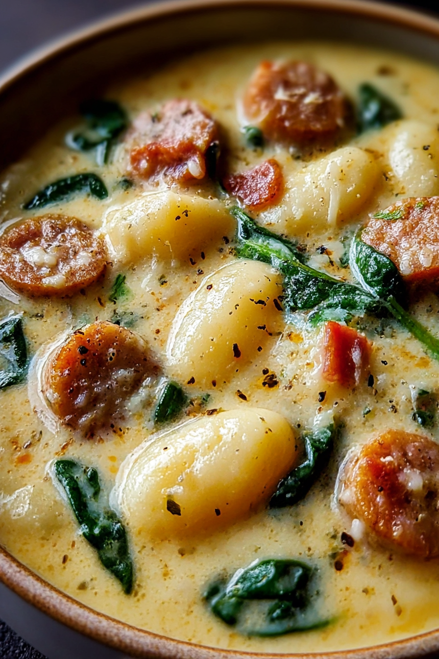 Creamy chicken sausage gnocchi soup image 2