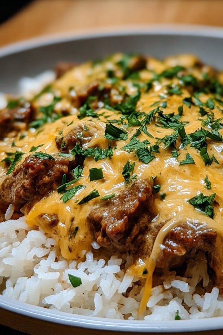 Garlic Butter Beef and Rice Skillet with Cheddar Parmesan Sauce image 2