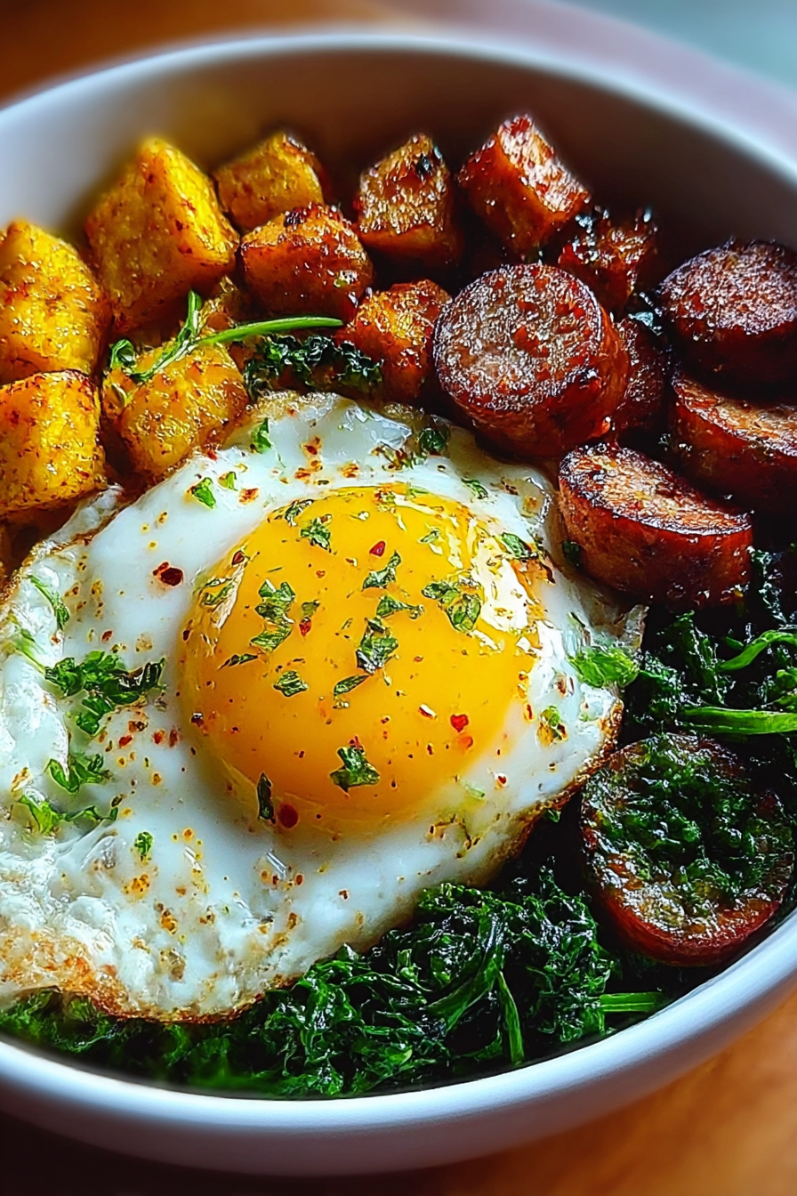 Savory Breakfast Power Bowl with chicken sausage, eggs & Greens image 2