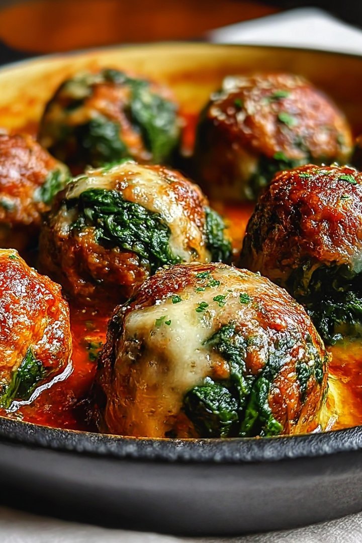 Spinach Garlic Meatballs Stuffed with Mozzarella image 2