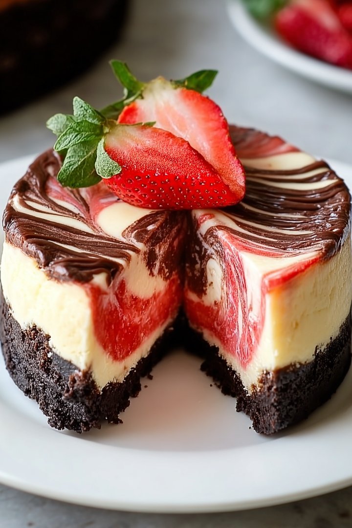 Chocolate Strawberry Swirl Cheesecake image 2