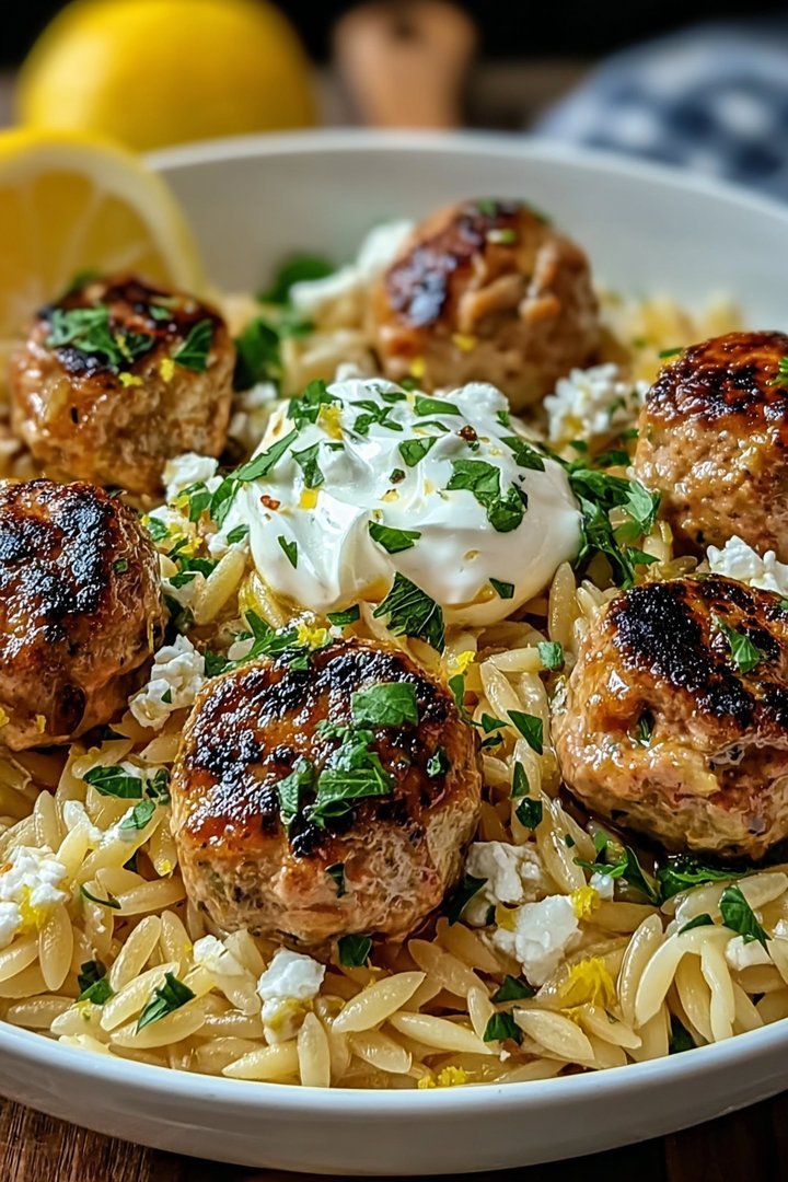 Greek Meatballs & Lemon Orzo with Feta Cream image 2