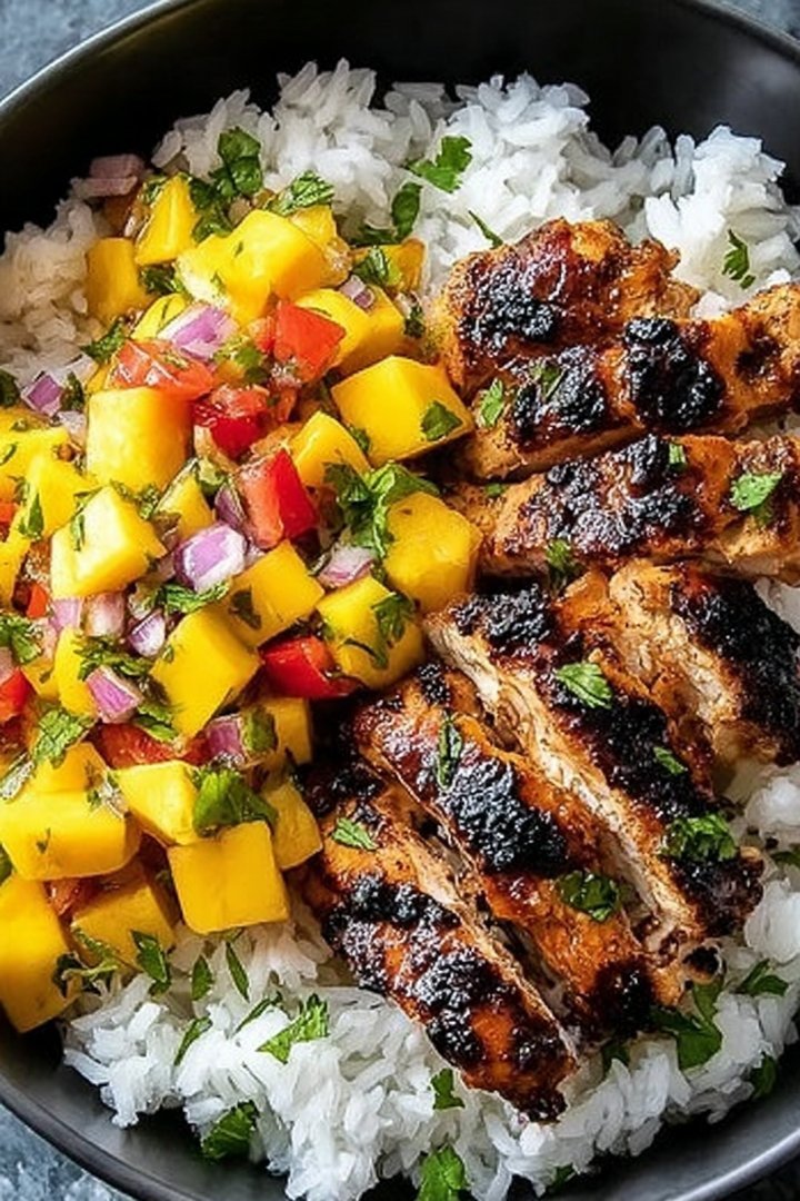 Jerk Chicken Bowls with Mango Salsa and Coconut Rice image 2