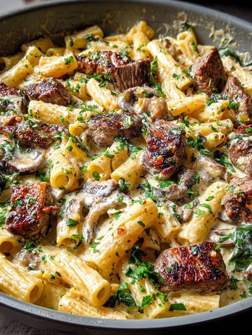 Garlic Parmesan Steak Alfredo Pasta Skillet image 2