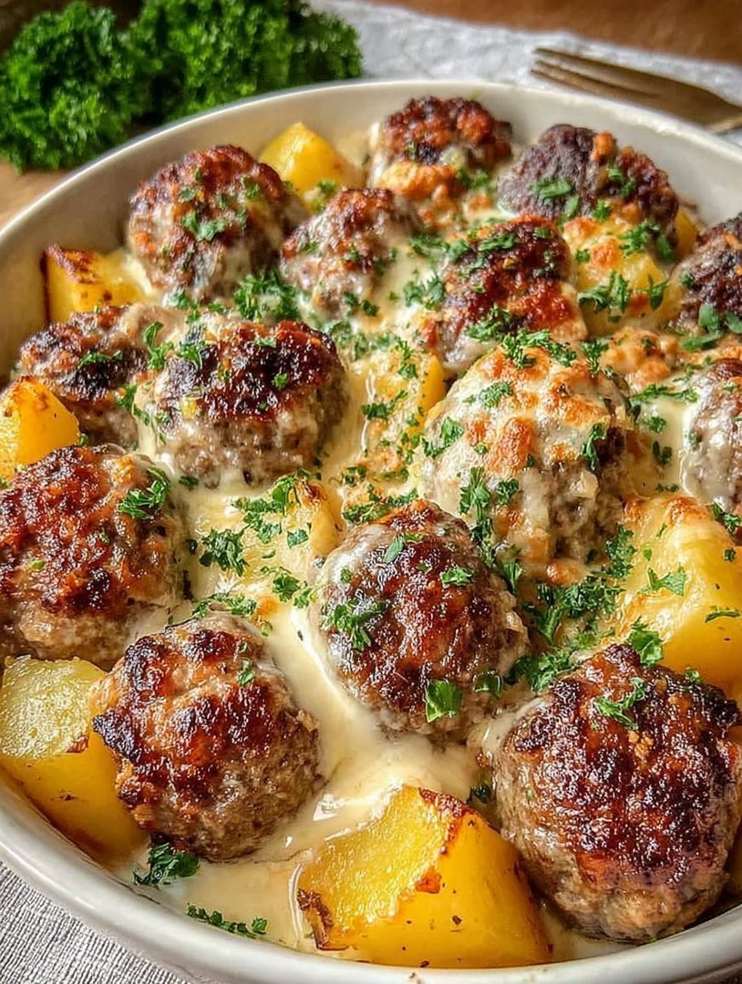 Meatballs Potatoes Cheese Bake image 2