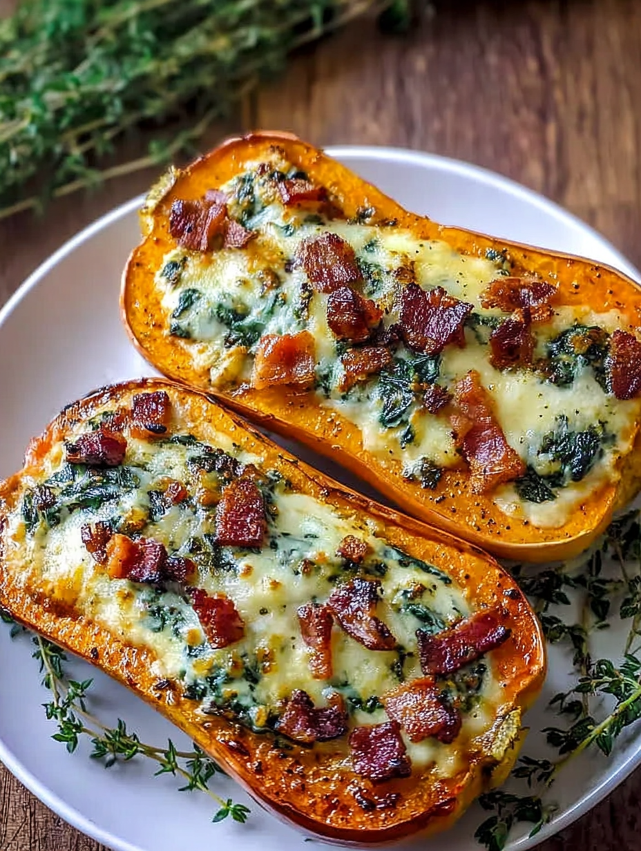 Irresistible Stuffed Butternut Squash with Spinach, Turkey Bacon, and Cheese - Alrightwithme image 2